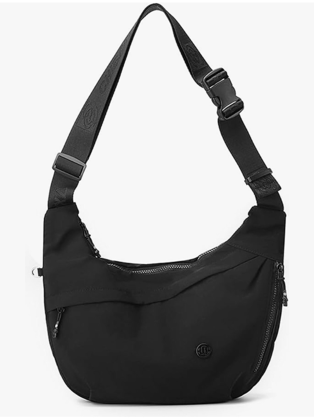 Black Nylon Crescent Crossbody Hobo Bag Adjustable Strap Lightweight Travel